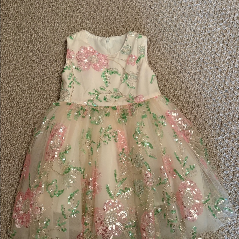 Lola + The Boys Sequin Floral Dress in Pink and Green